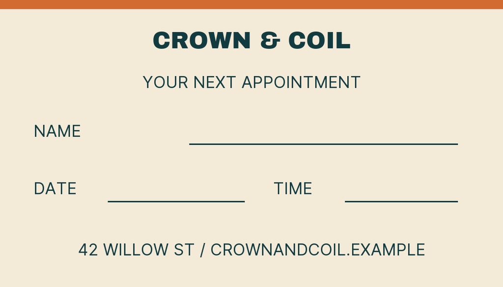 Preview for Crown And Coil Studio Appointment Card Template