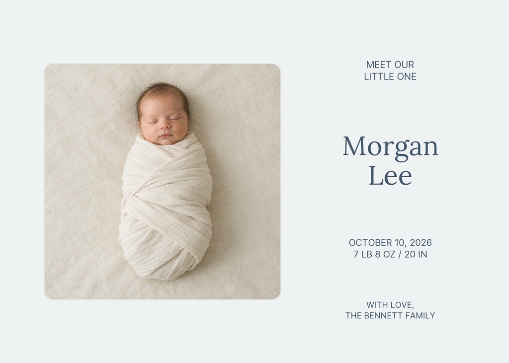 Preview for Meet Our Little Morgan Landscape Birth Announcement Template
