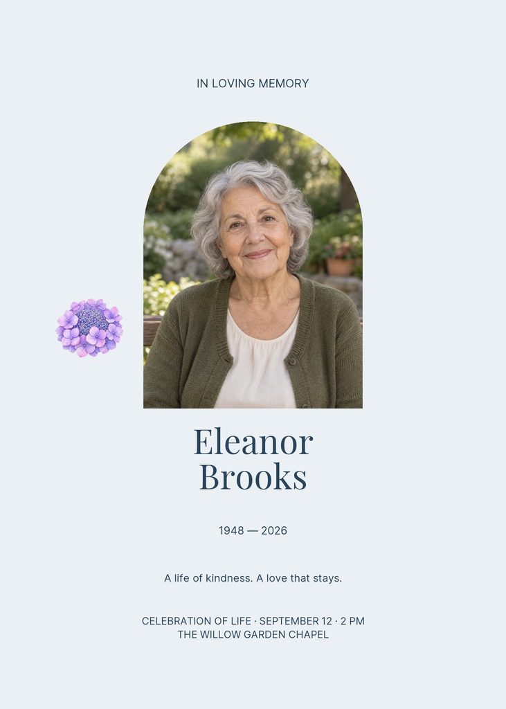 Preview for A Life Of Kindness Remembrance Card Template