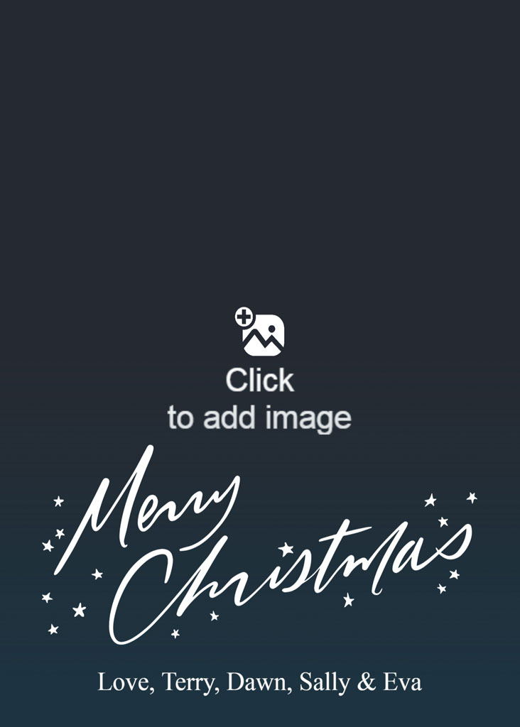 Family of four in matching blue checkered shirts posing outdoors