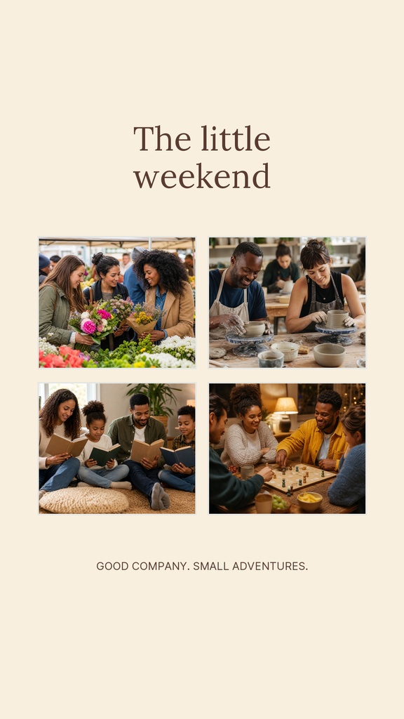 Portrait Instagram story layout with four weekend photos and the text The little weekend.