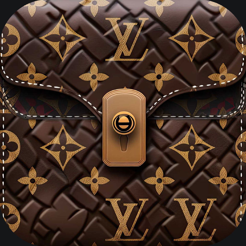 Close-up of a luxurious Louis Vuitton handbag with brown leather and gold accents.