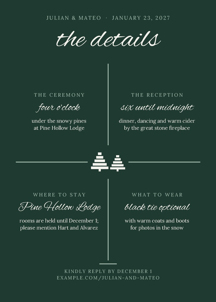 Preview for Evergreen Vows Details Card Template