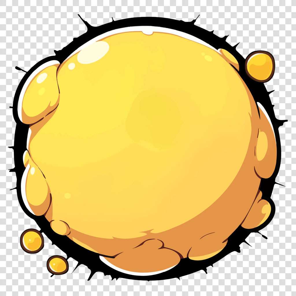 A large, golden blob with smaller blobs around it on a white background