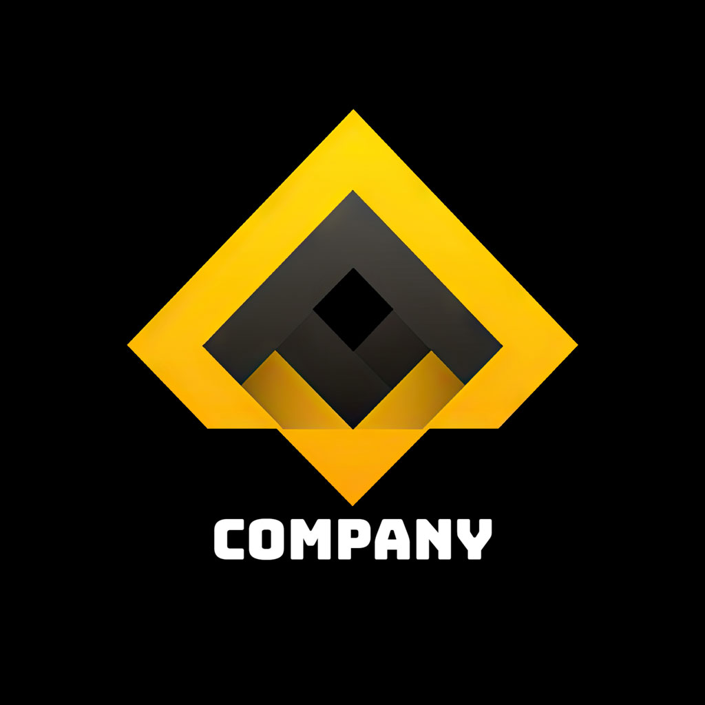 Company logo with a stylized diamond shape and bold typography