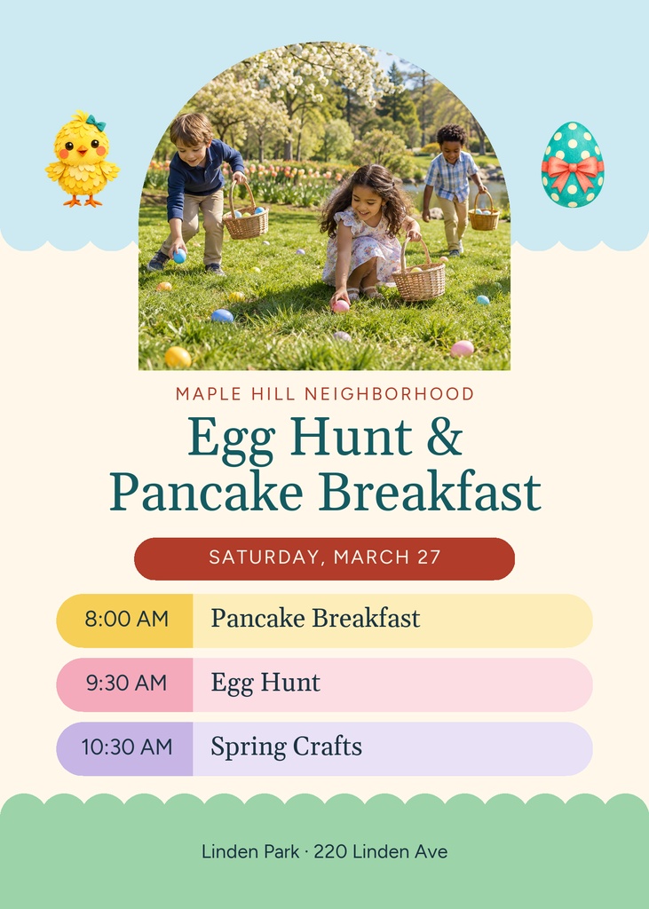 Preview for Neighborhood Egg Hunt And Pancake Breakfast 5 × 7 Invitation Template