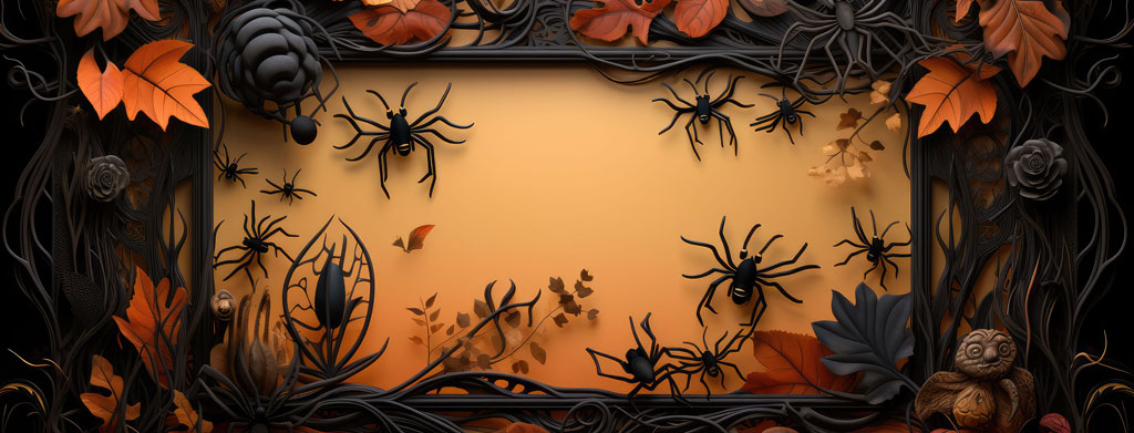 Halloween-themed frame with spiders and leaves