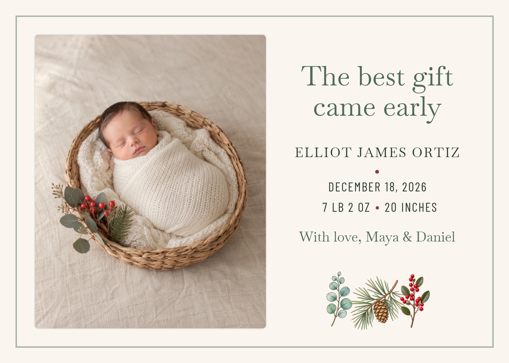 Preview for The Best Gift Came Early 7 × 5 Birth Announcement Template