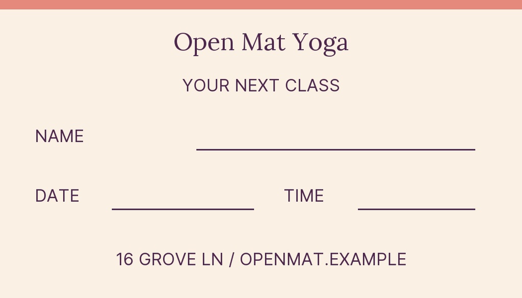 Preview for Open Mat Yoga Class Appointment Card Template