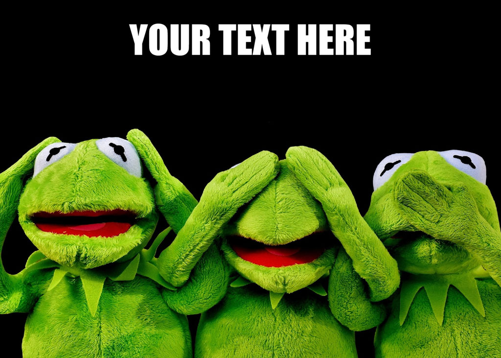 Three Kermit the Frog characters with hands covering their eyes, ears, and mouth