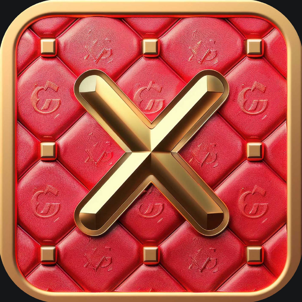 Luxury red leather icon with gold X