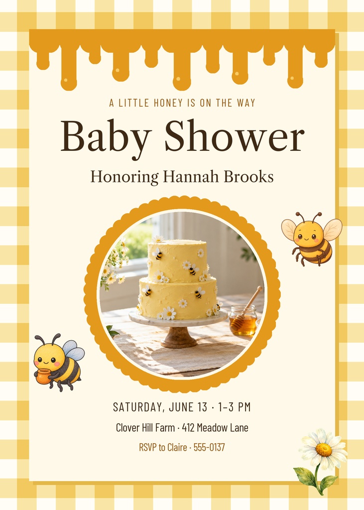 Preview for Busy Little Bee Baby Shower 5 × 7 Invitation Template