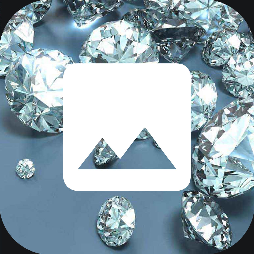 Diamonds scattered around a white icon on a blue surface.