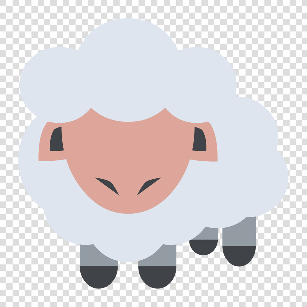Cartoon sheep with white wool and gray legs
