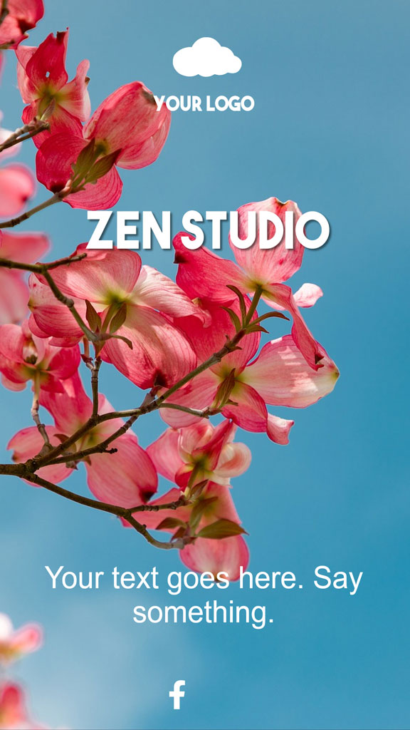 Zen Studio template with pink flowers on a blue background