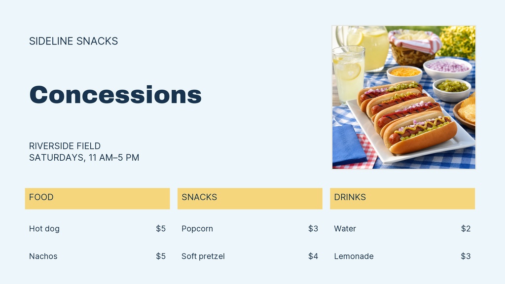 Preview for Sideline Snacks Digital Menu Board Template