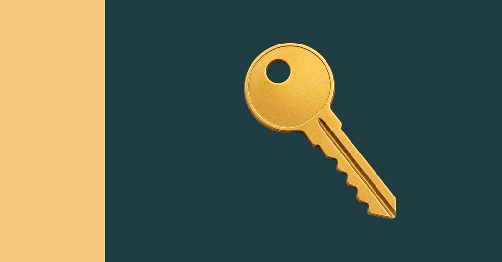 Gold key on a dark teal background with a tan vertical stripe on the left.