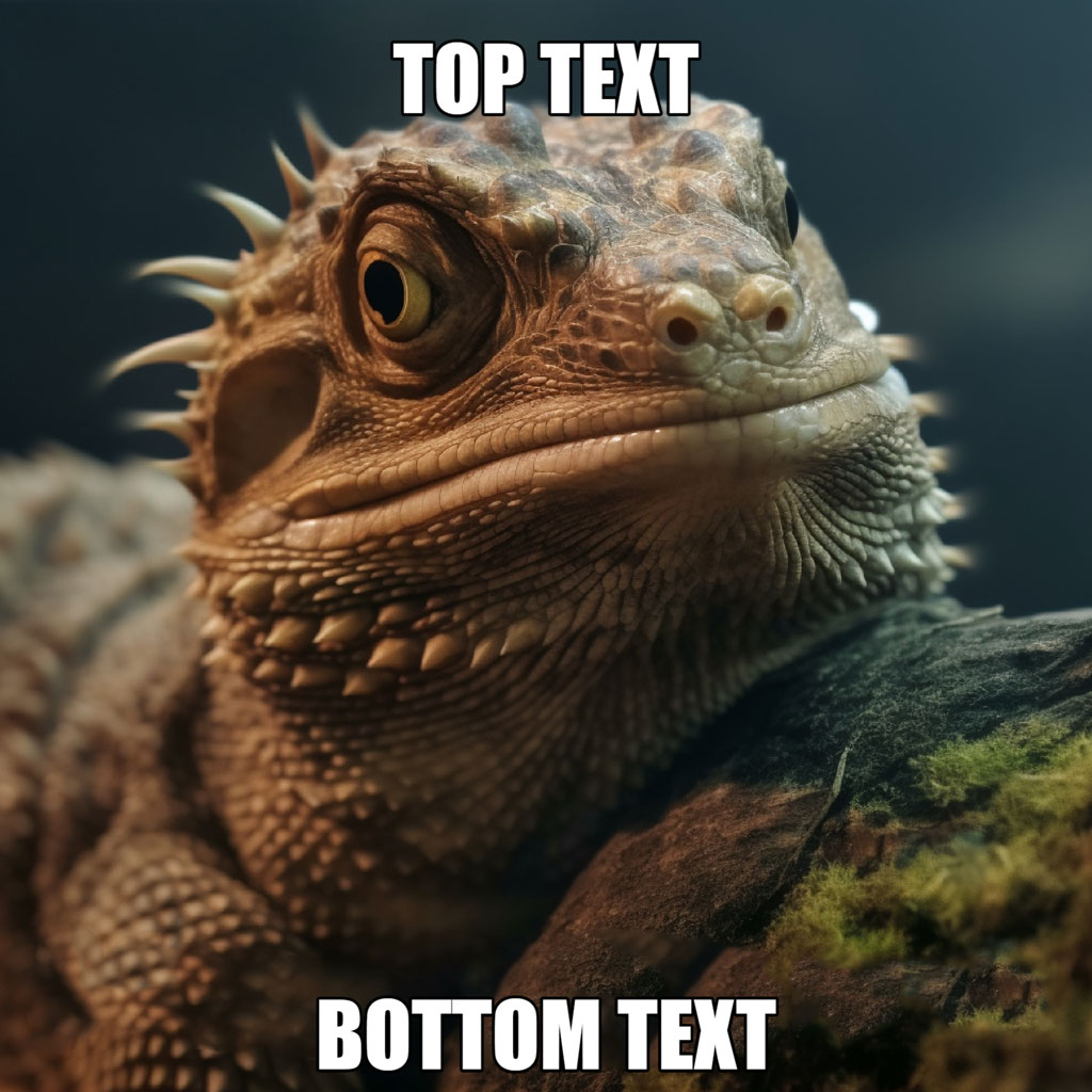 Bearded dragon with spiky scales and a meme template overlay