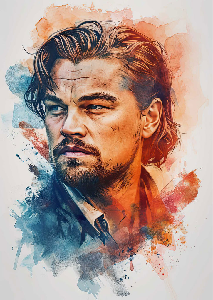 Watercolor portrait of a man with a beard and mustache