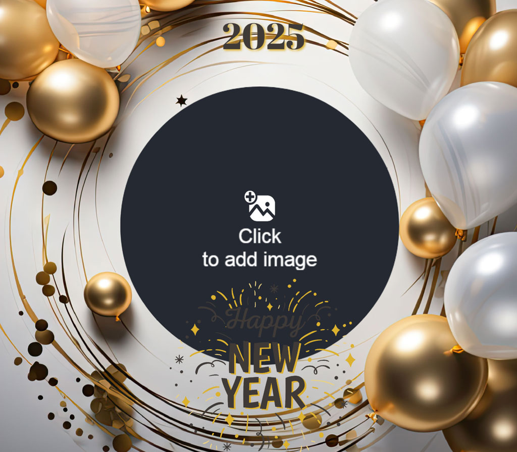 Happy New Year 2025 balloons and fireworks