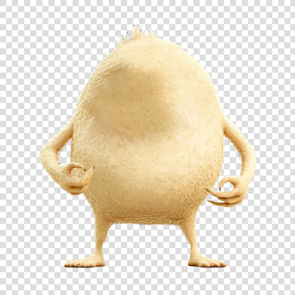 A cartoon creature with a round, fluffy body and two legs.