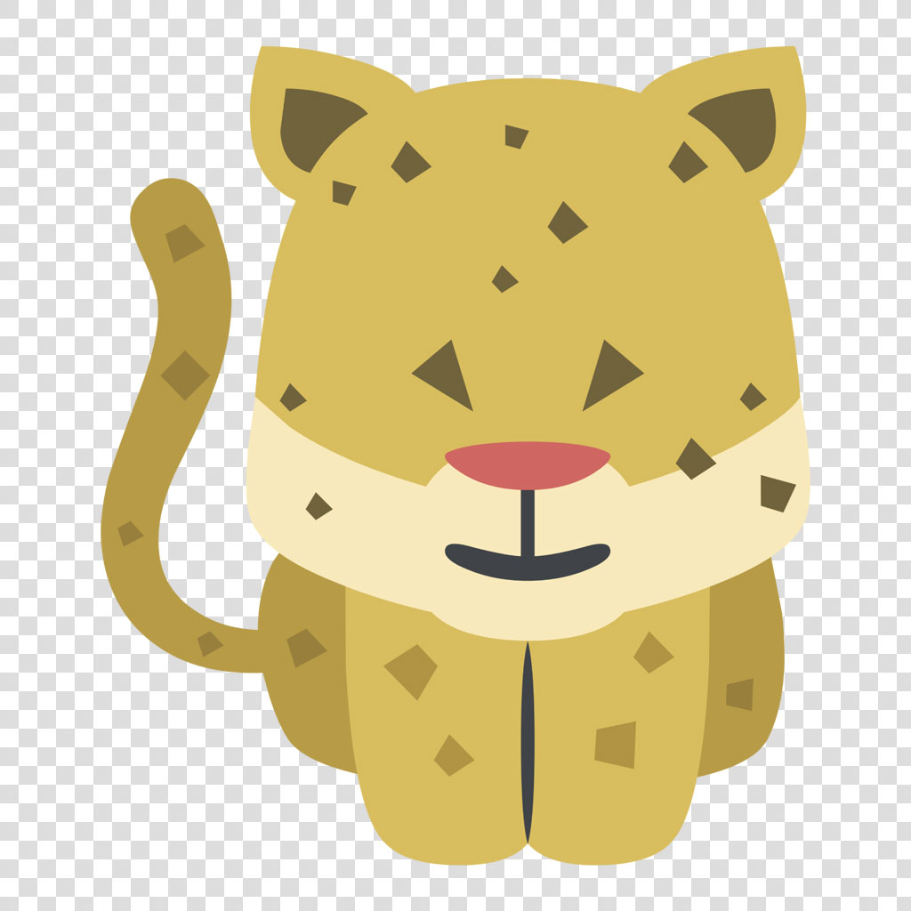 A cartoon leopard with a smiling face and diamond-shaped spots