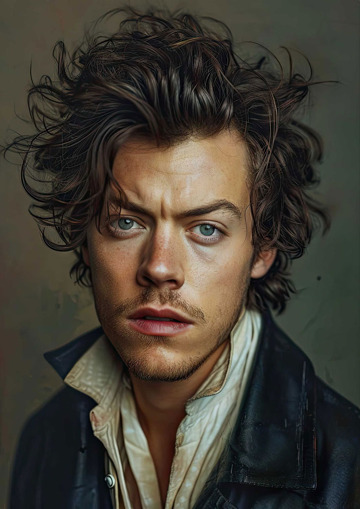 A man with a strong, intense gaze and messy brown hair