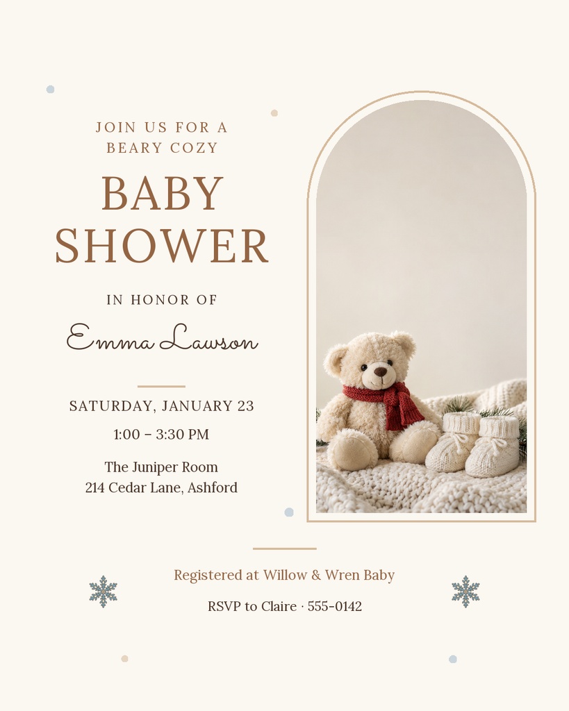 Preview for Beary Cozy Baby Shower Portrait Post Template