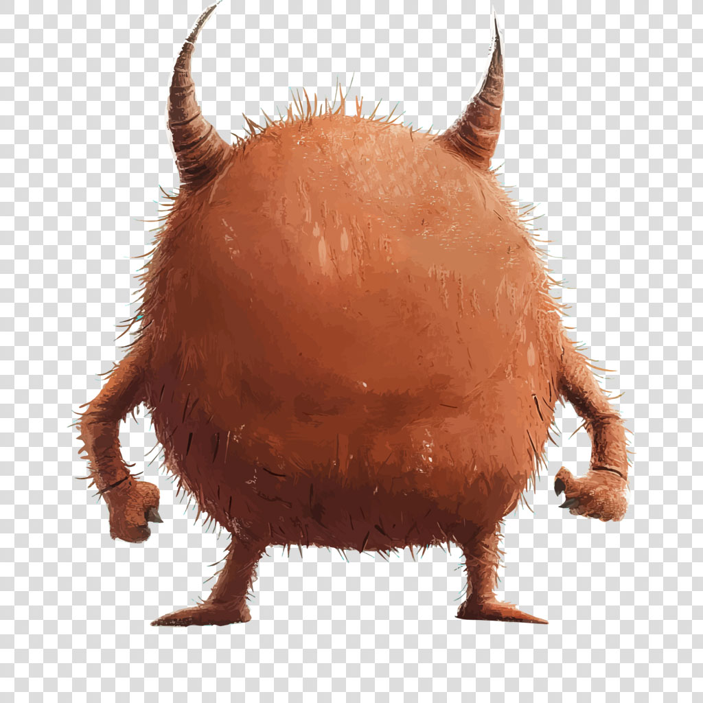 A red, furry monster with two horns and three limbs