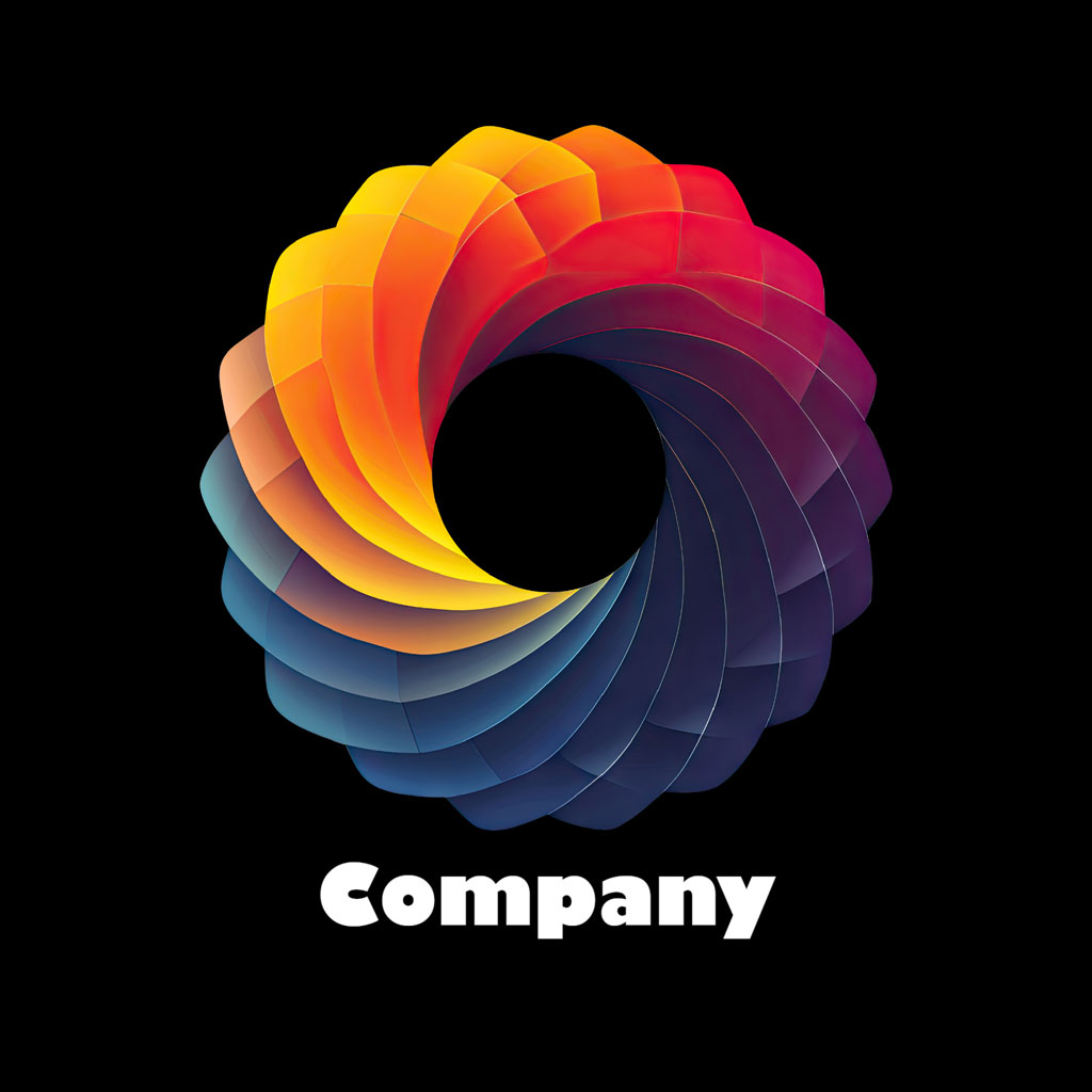 Company logo with a multicolored spiral shape