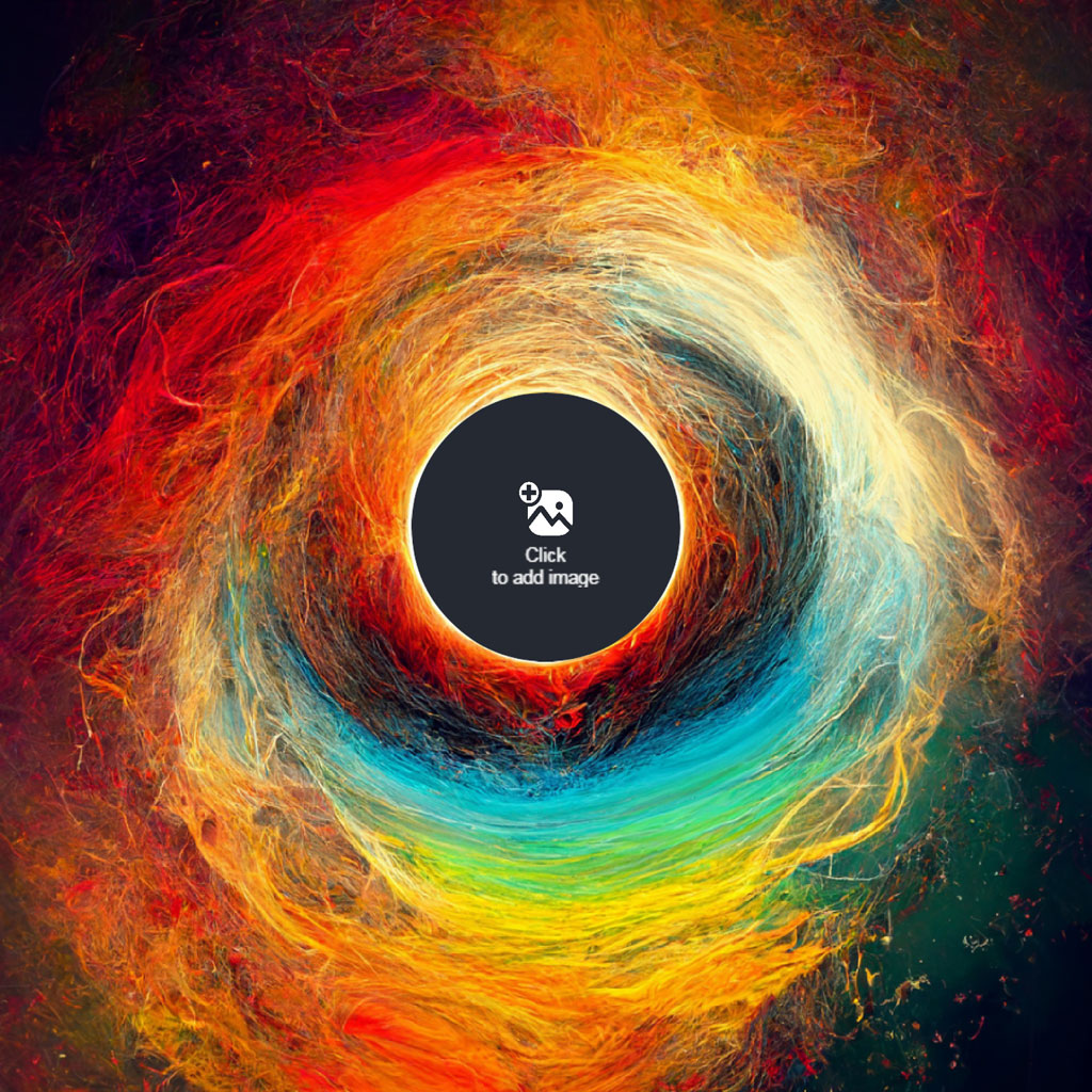 Vibrant abstract art with a black circle in the center.