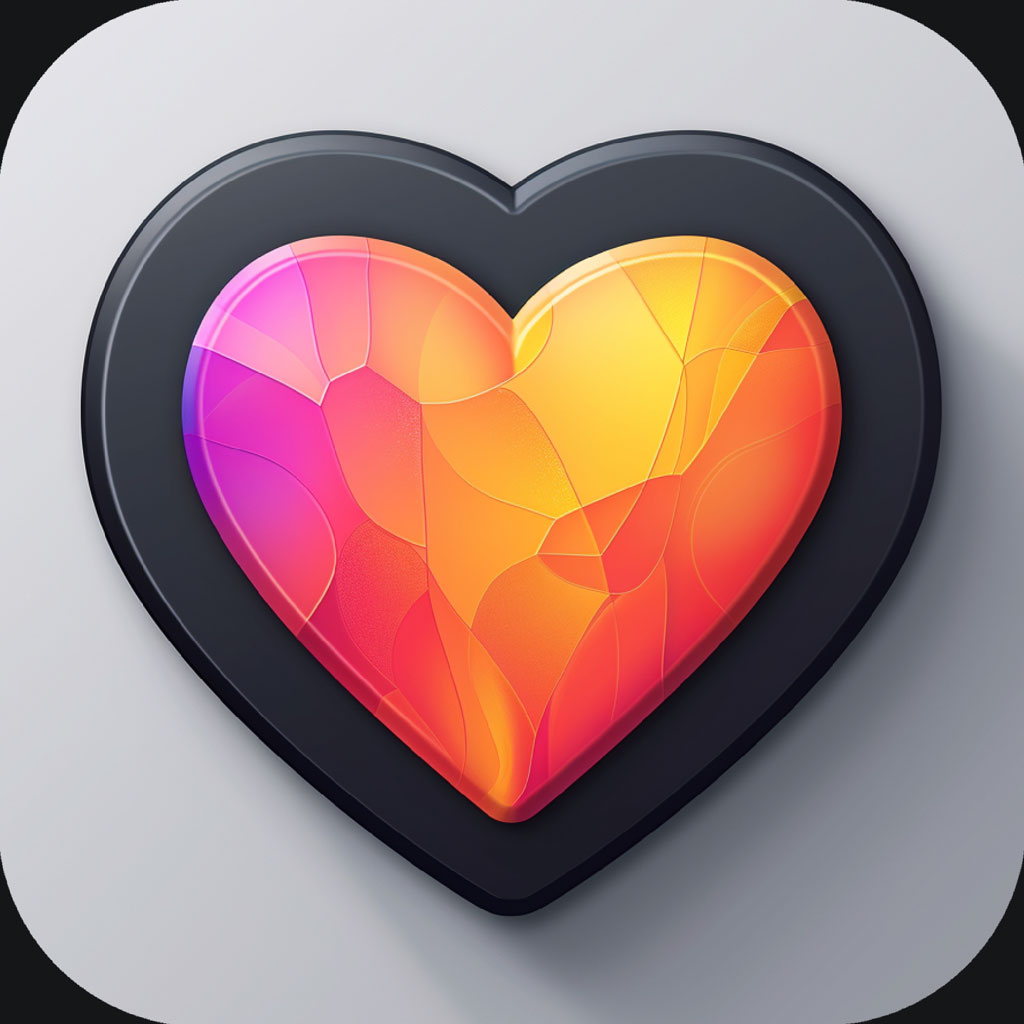 A heart icon with a black border and a colorful gradient fill.