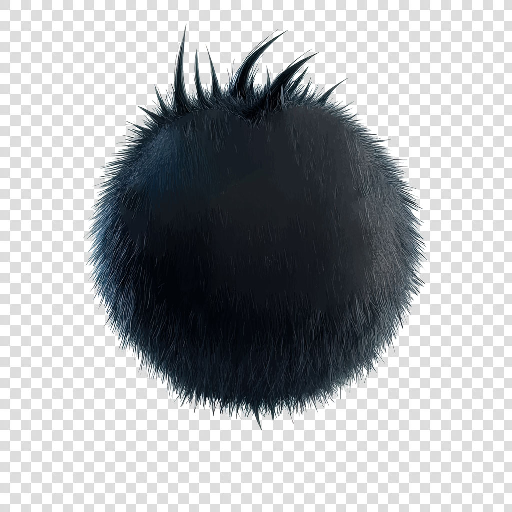 Black fuzzy pom pom on a white background