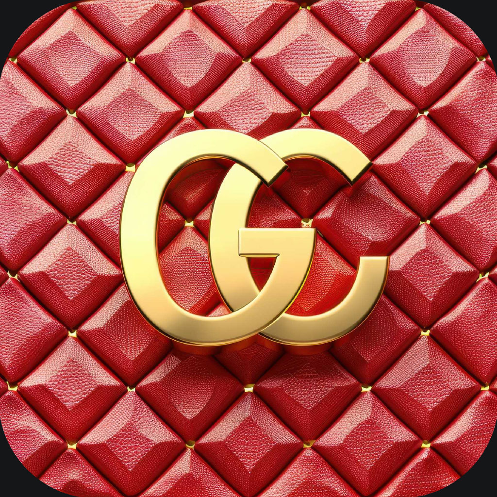 Gucci logo on red quilted leather background