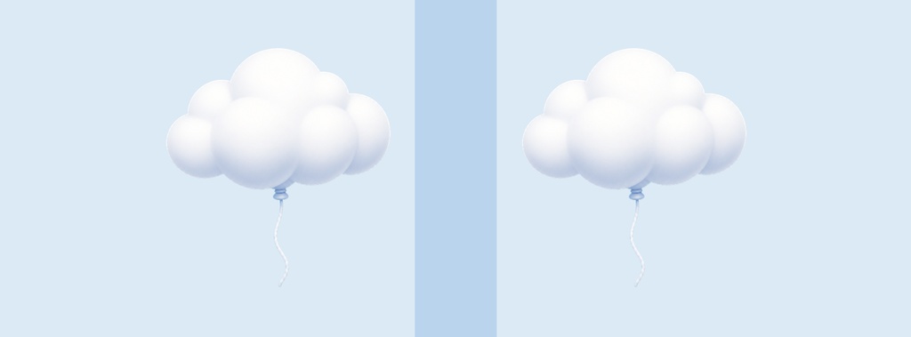 Two white clouds floating on a light blue background with a narrow center divider.