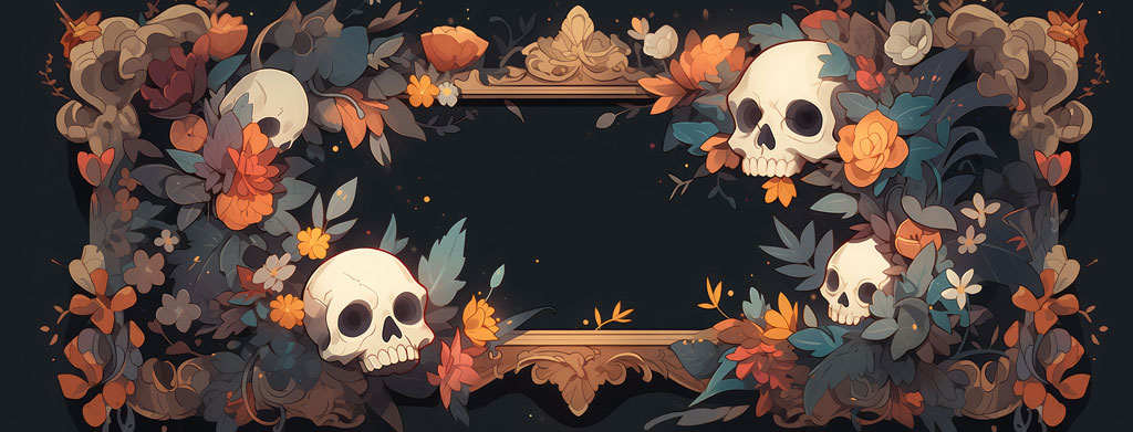 Halloween frame with skulls and flowers