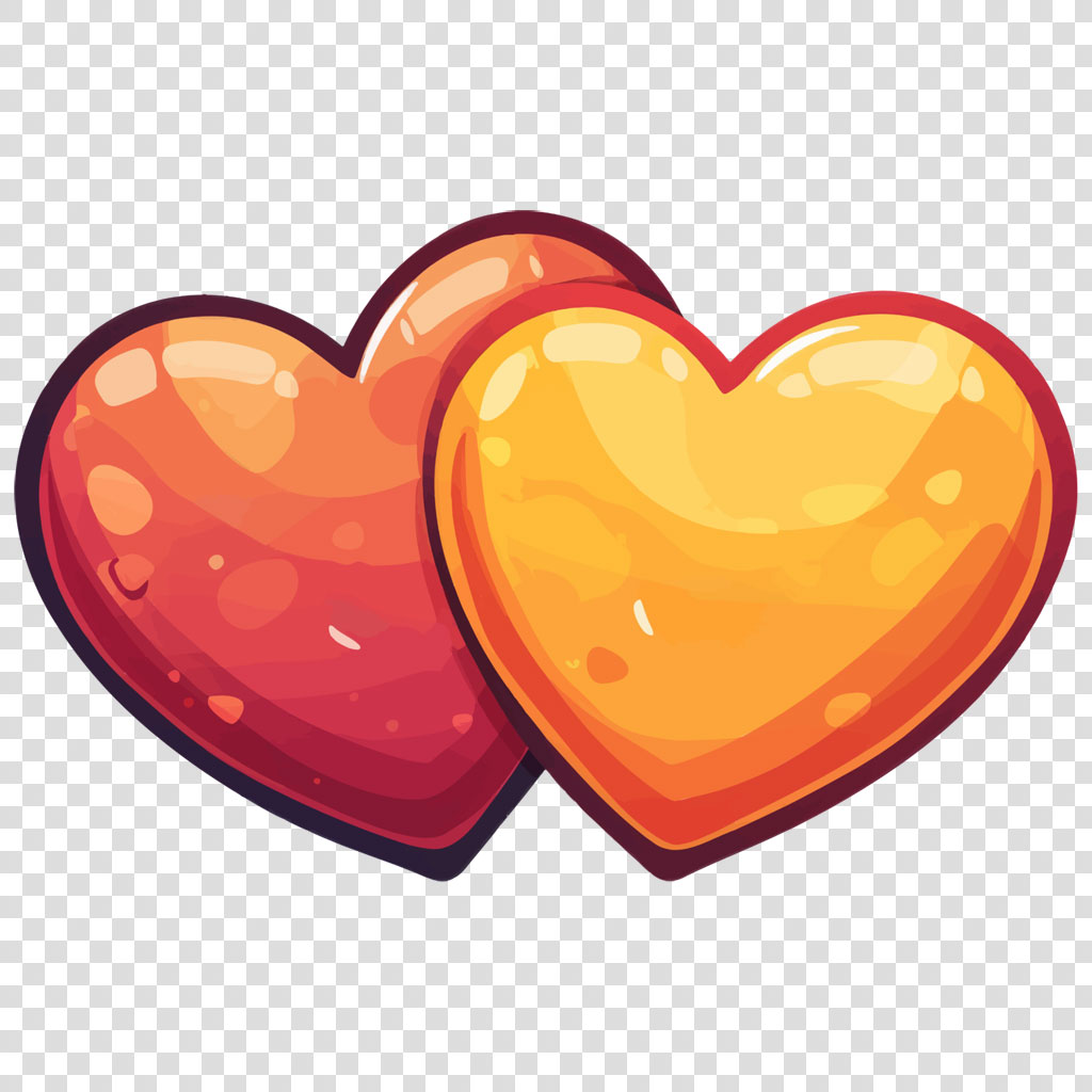 Two hearts, red and orange, illustrated together
