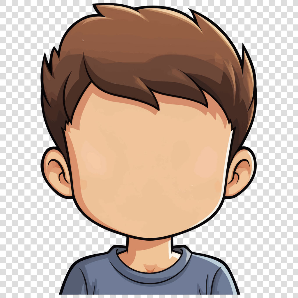 Cartoon boy with blank face and brown hair