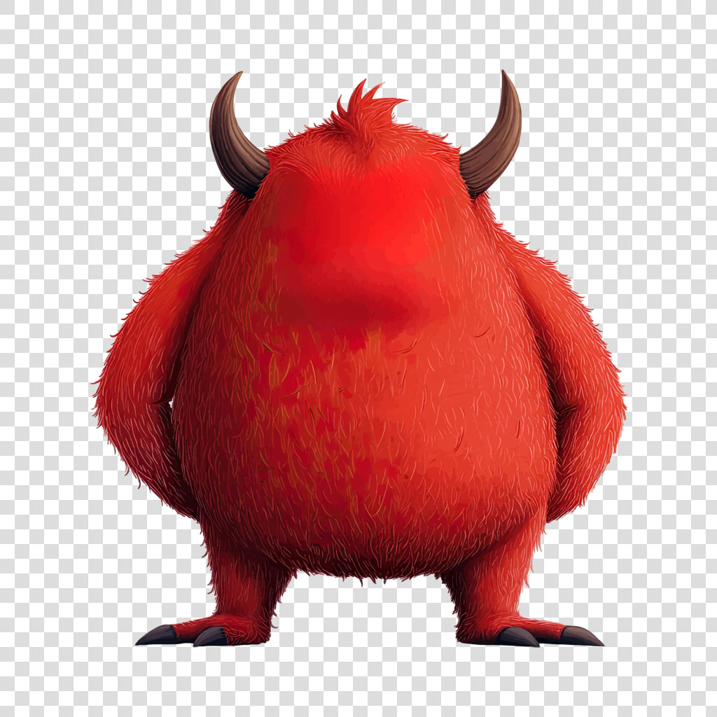 A red monster with horns and fluffy fur