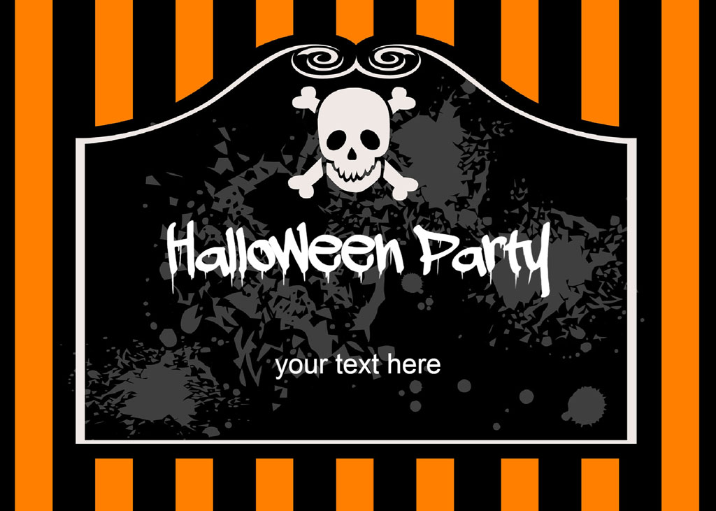 Halloween party invitation template with skull and crossbones