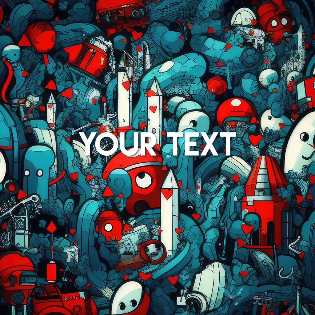 A vibrant cartoon scene filled with space elements and robots in red, blue, and white.