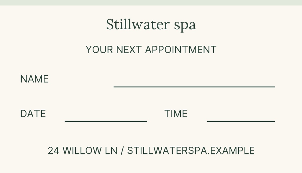 Preview for Stillwater Spa Appointment Card Template