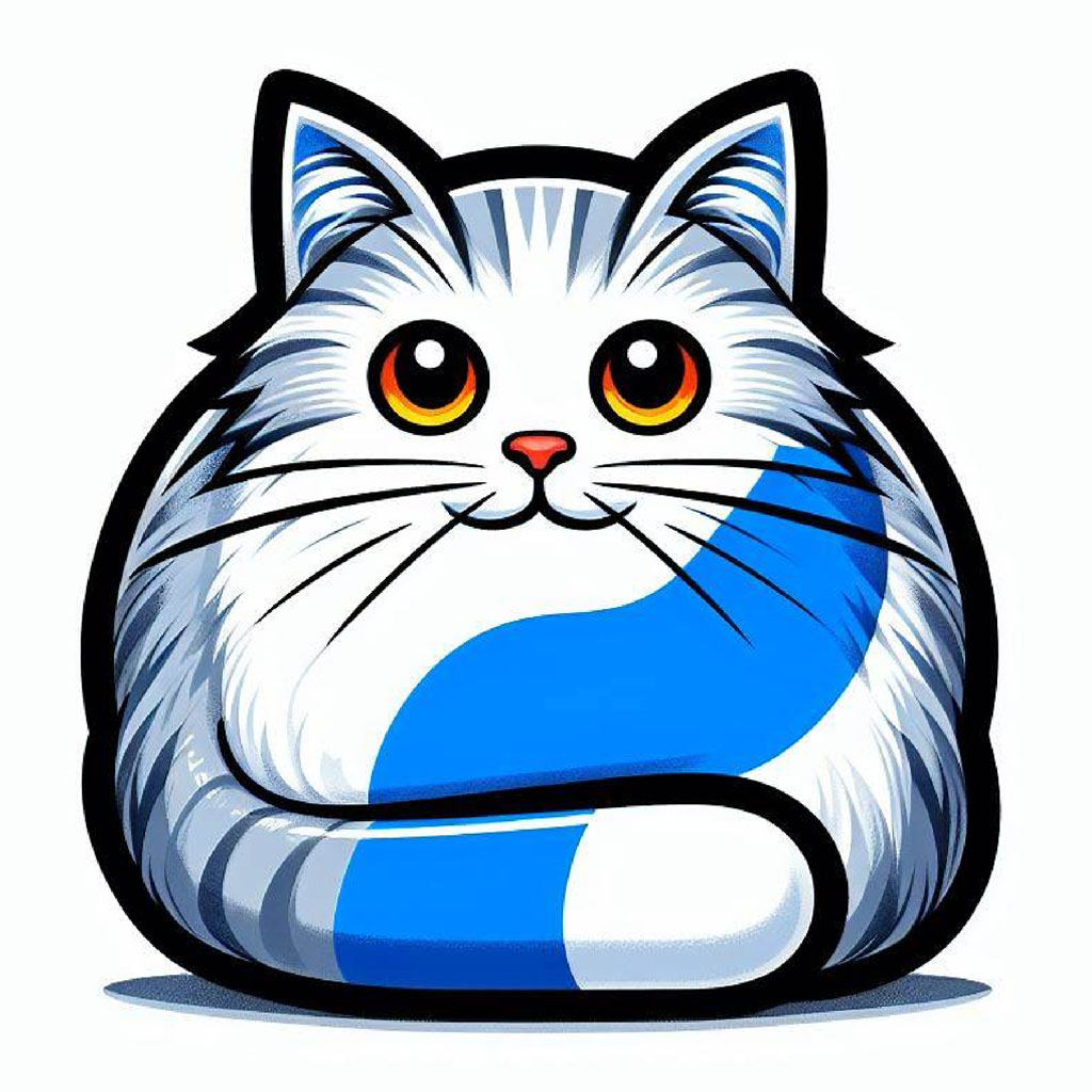 Stylized cat face with blue and white colors