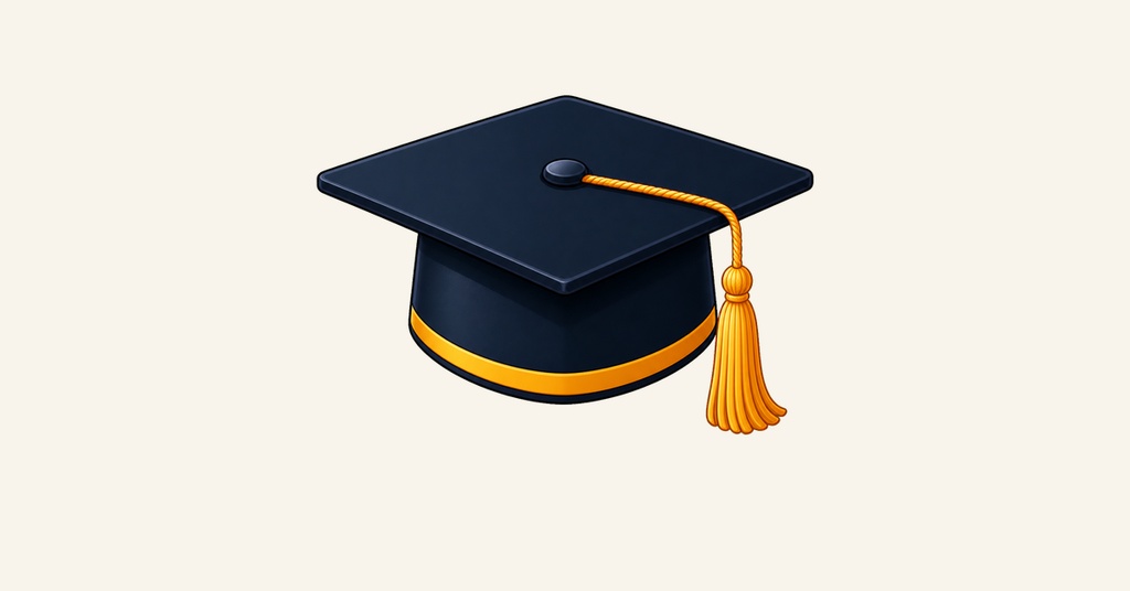 Black graduation cap with gold tassel on a light background.
