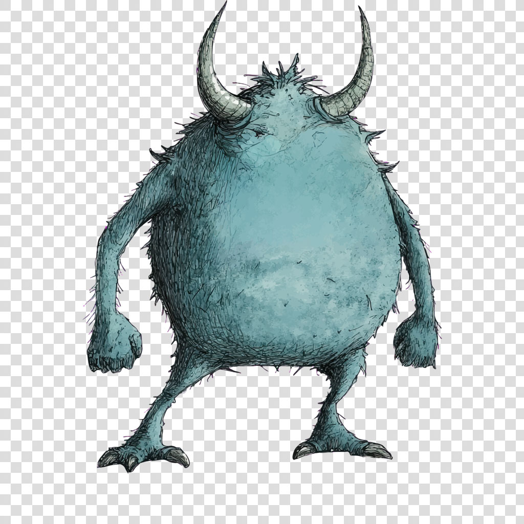 A blue monster with horns and sharp claws