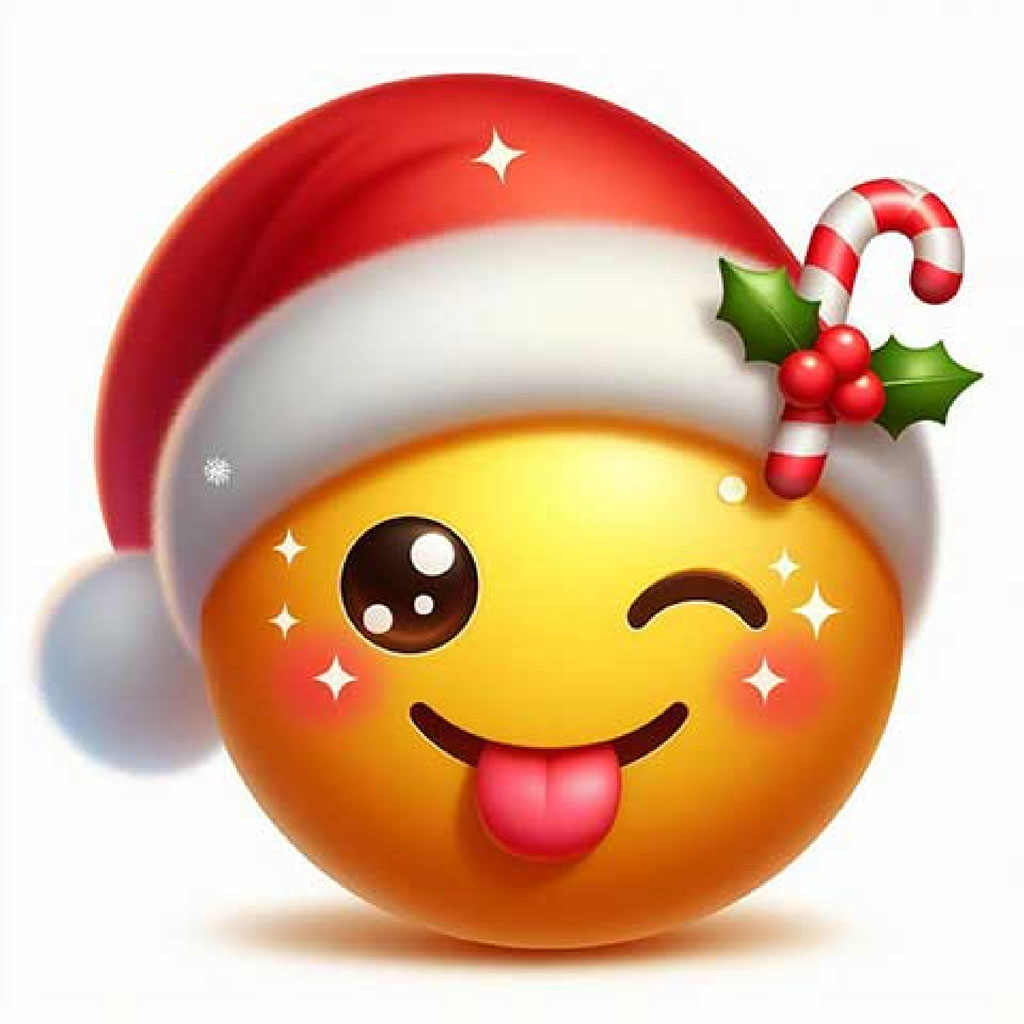 A yellow emoji with a Santa hat and candy cane