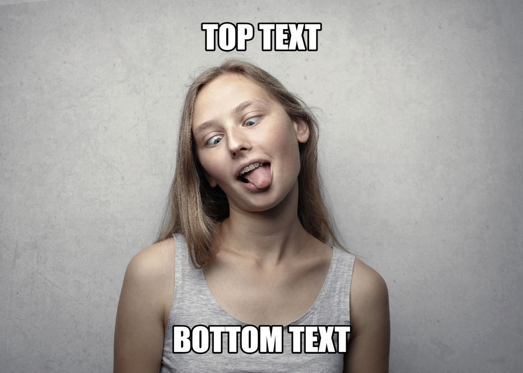 Young woman sticking out her tongue with text overlay