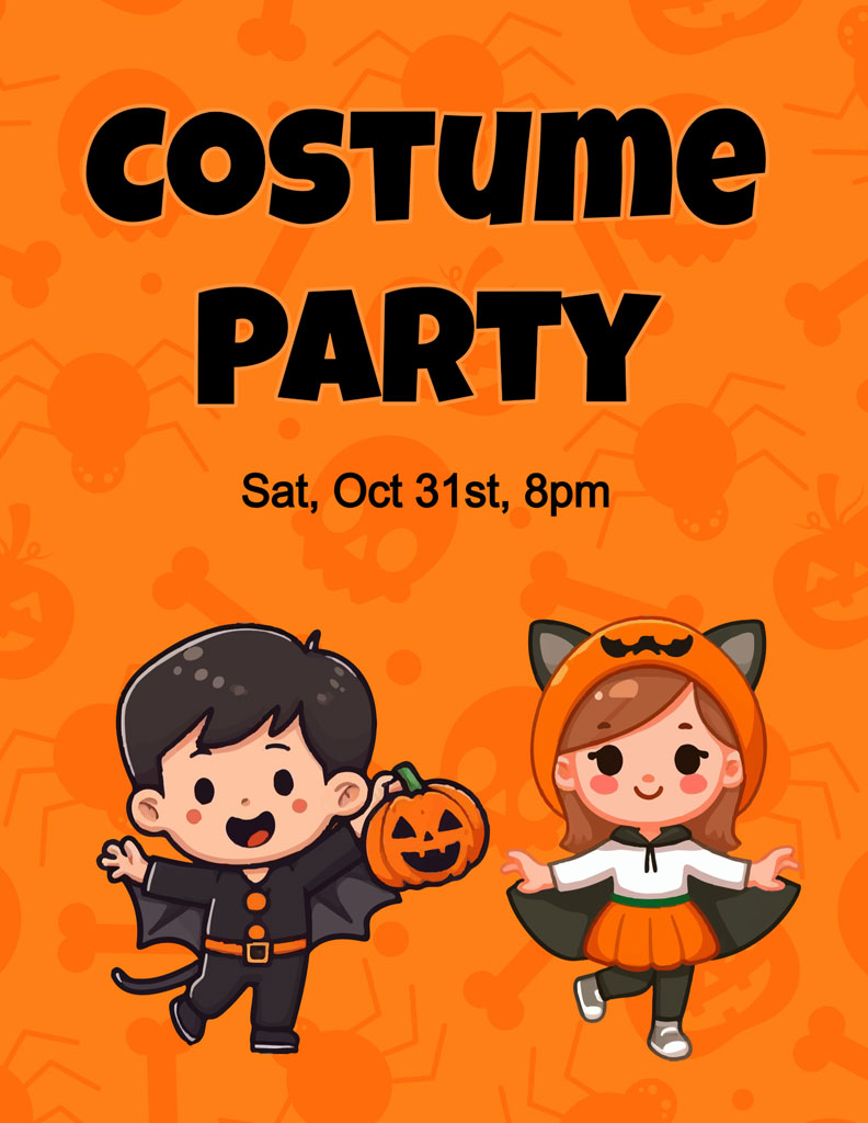 Halloween costume party invitation with cartoon children in costume