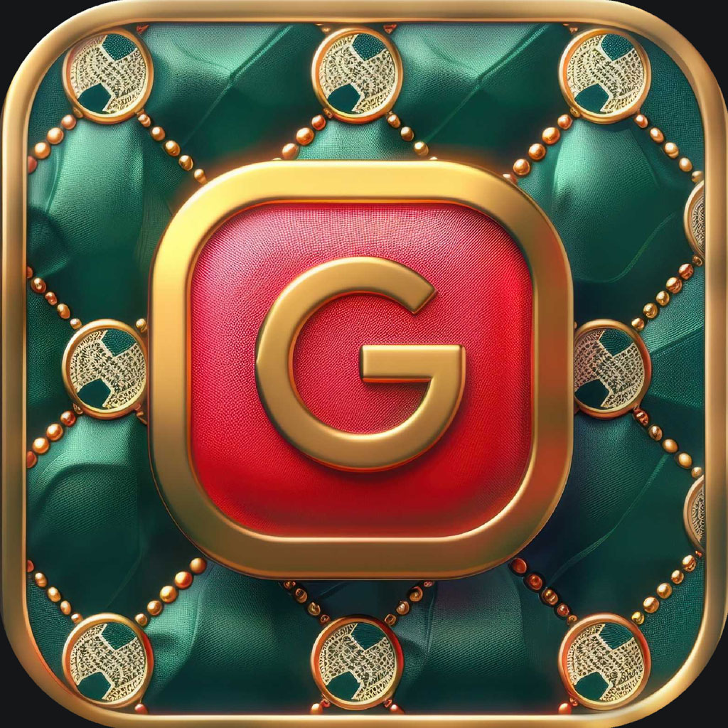 Luxury gaming icon with gold 'G' on red background