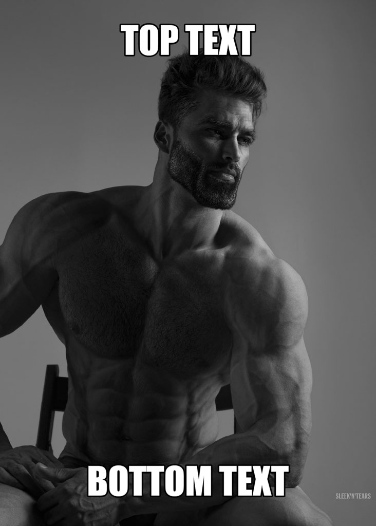 Black and white image of a muscular man with a beard and the text 'TOP TEXT' and 'BOTTOM TEXT' overlaid.